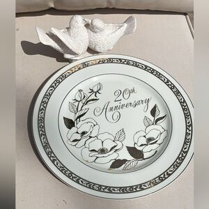 20th Anniversary White and Gold Floral Commemorative Dinner Plate